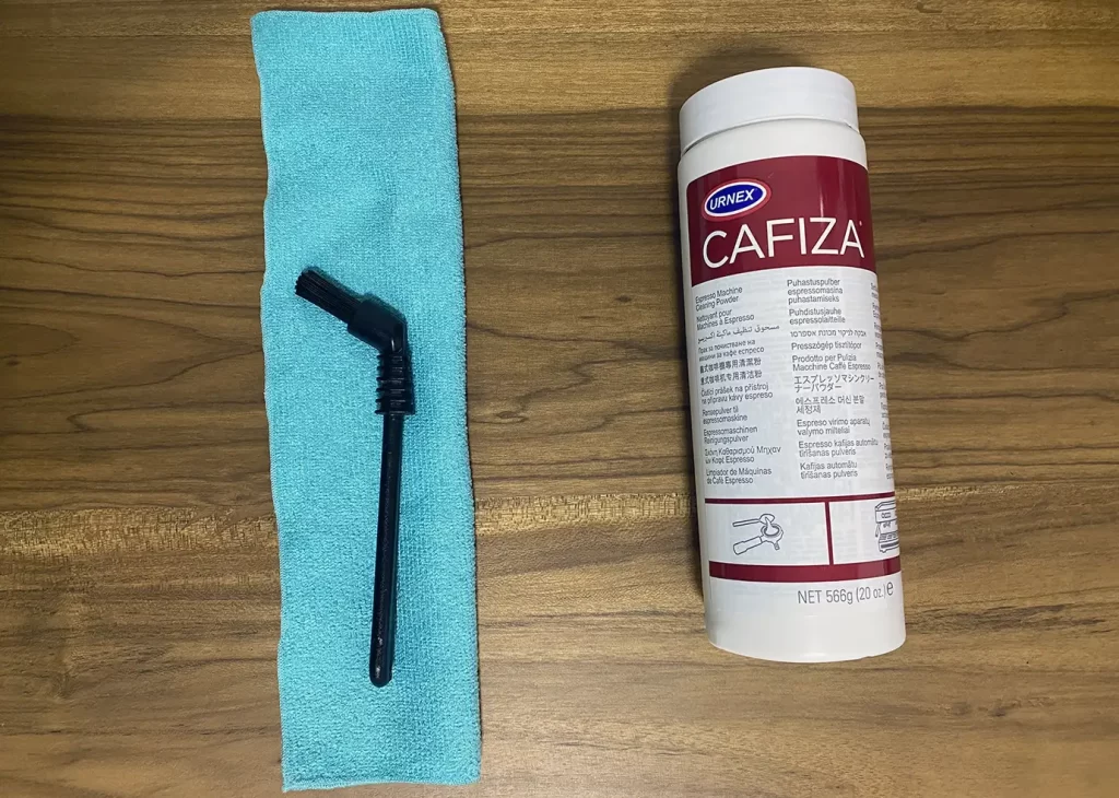 cafiza and hard cleaning brush